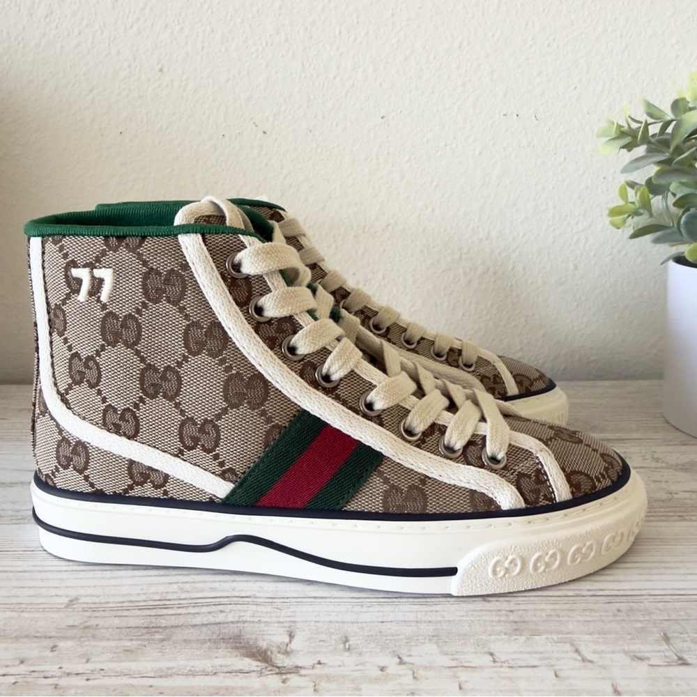 New Gucci Tennis 1977 GG Supreme high top women sneakers size IT 34.5, US 4.5 - Picture 2 of 13